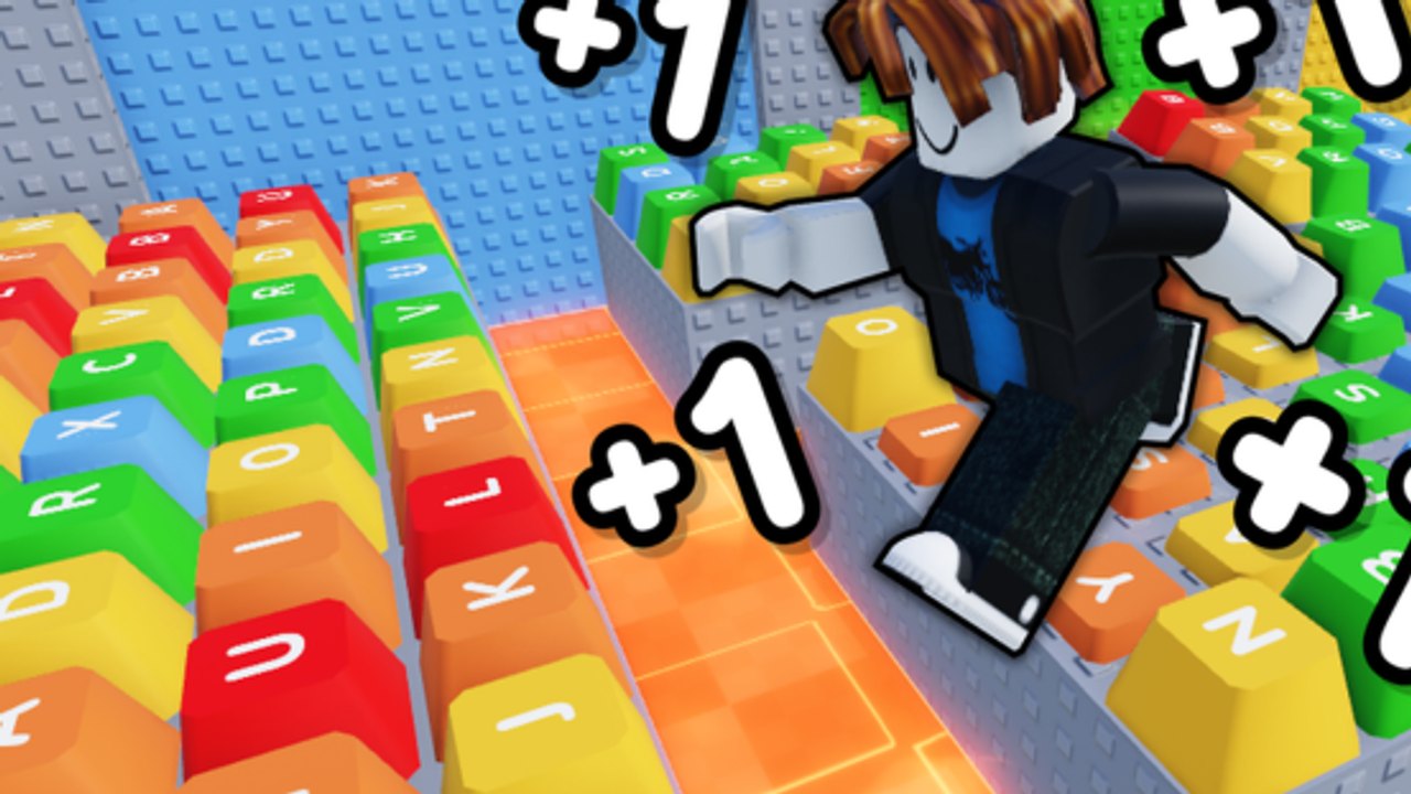 Close view of the giant keyboard-key floor and brick walls in +1 ASMR Speed Escape